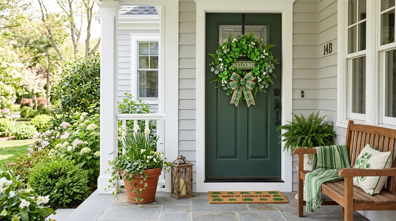 Classic shamrock wreath on a front door